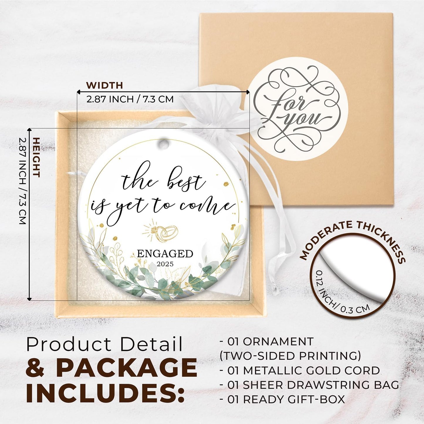ZAGKOO Engagement Gifts for Couples 2025 - Gift for Newly Engaged Couples, Fiance, Women, Her, Bride to Be - Engagement Ornament, Just Engaged Party Gift Ideas, Christmas Decoration - Ceramic Ornament