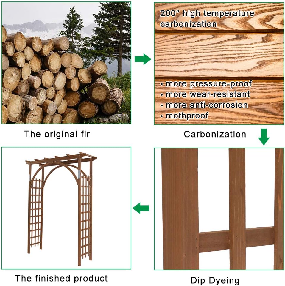 Outvita 7 Ft Wooden Garden Arbor Arch, Fir Wood Arbour Trellis, Pergola Archway for Wedding Ceremony Decoration Pergola Plant Climbing Rose Vines Lawn Courtyard Patio Dark Brown