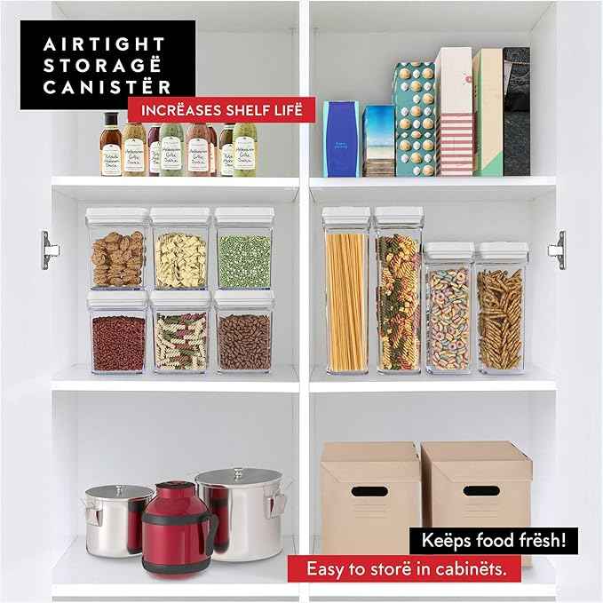 DWËLLZA KITCHEN Airtight Food Storage Containers for Pantry With White Lids 1L - 6 Pack - Clear Plastic Air Tight Kitchen Containers Pantry Organization and Storage BPA-Free Keeps Food Fresh & Dry