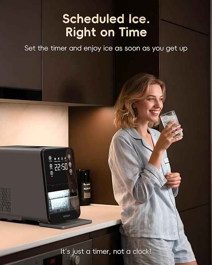 ecozy Nugget Ice Maker Countertop, 40Lbs/24H Chewable Pebble Ice, One-Touch Timer Control, Self-Cleaning Sonic Ice Machine with TDS Water Tester, Pull-Out Ice Basket, Compact for Home Kitchen Office