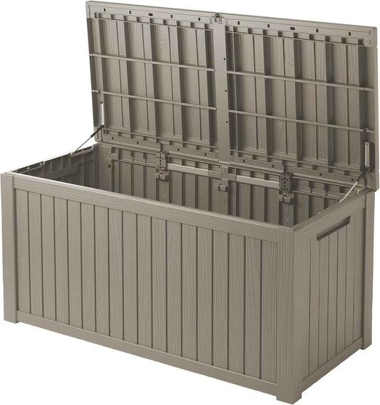 200 Gallon Lockable Resin Outdoor Storage Box, Waterproof & Weather Resistant Deck Box for Patio Cushion, Garden Tools & Pool Accessories, Grey