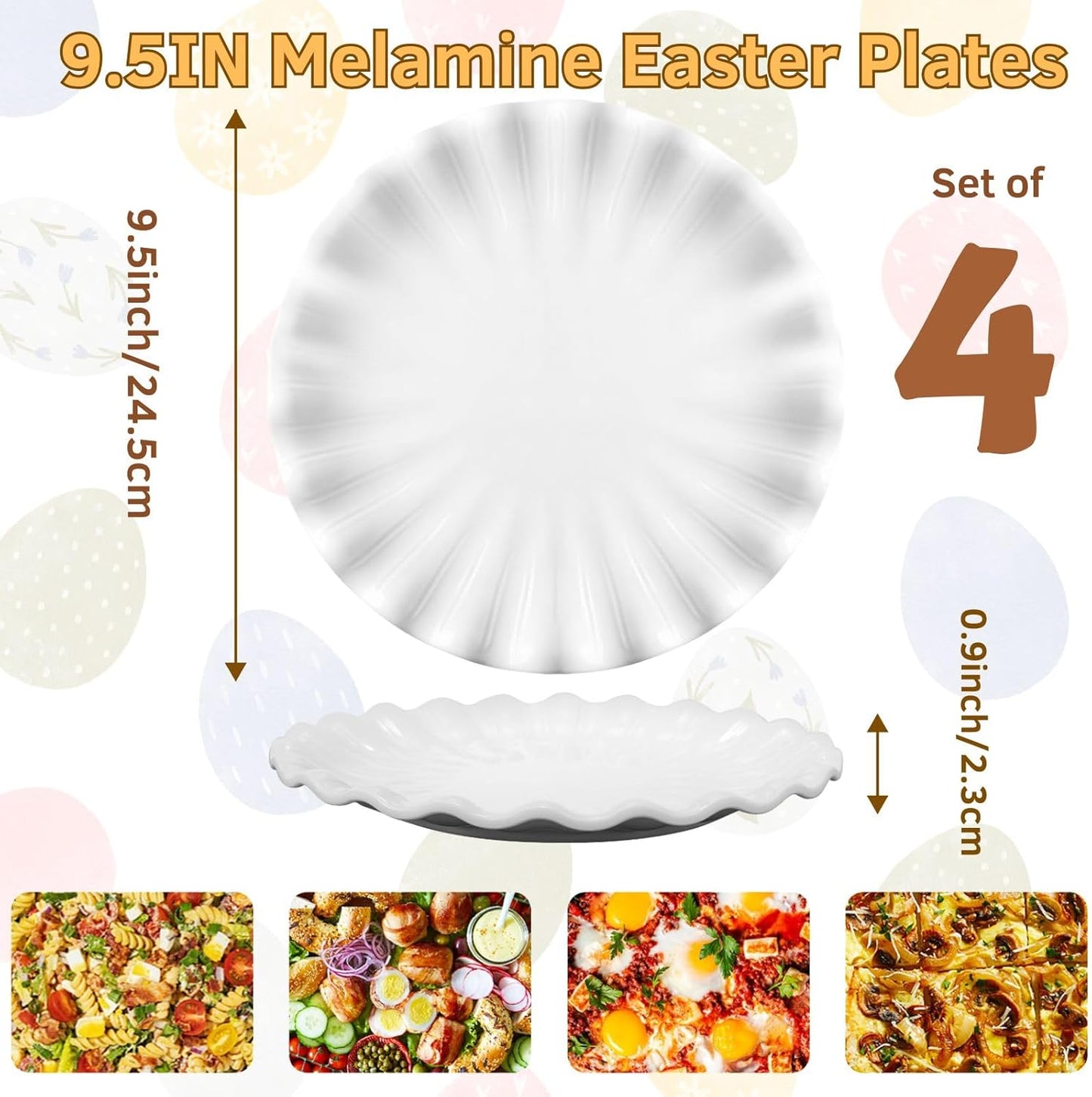 Unbreakable Dinner Plates Set of 4, Scalloped Edge Melamine Plates, Shatter-Proof & Lightweight, Plastic Plates Reusable for Party, Picnic, Outdoor Dining, BBQ,Wedding,Dishwasher Safe
