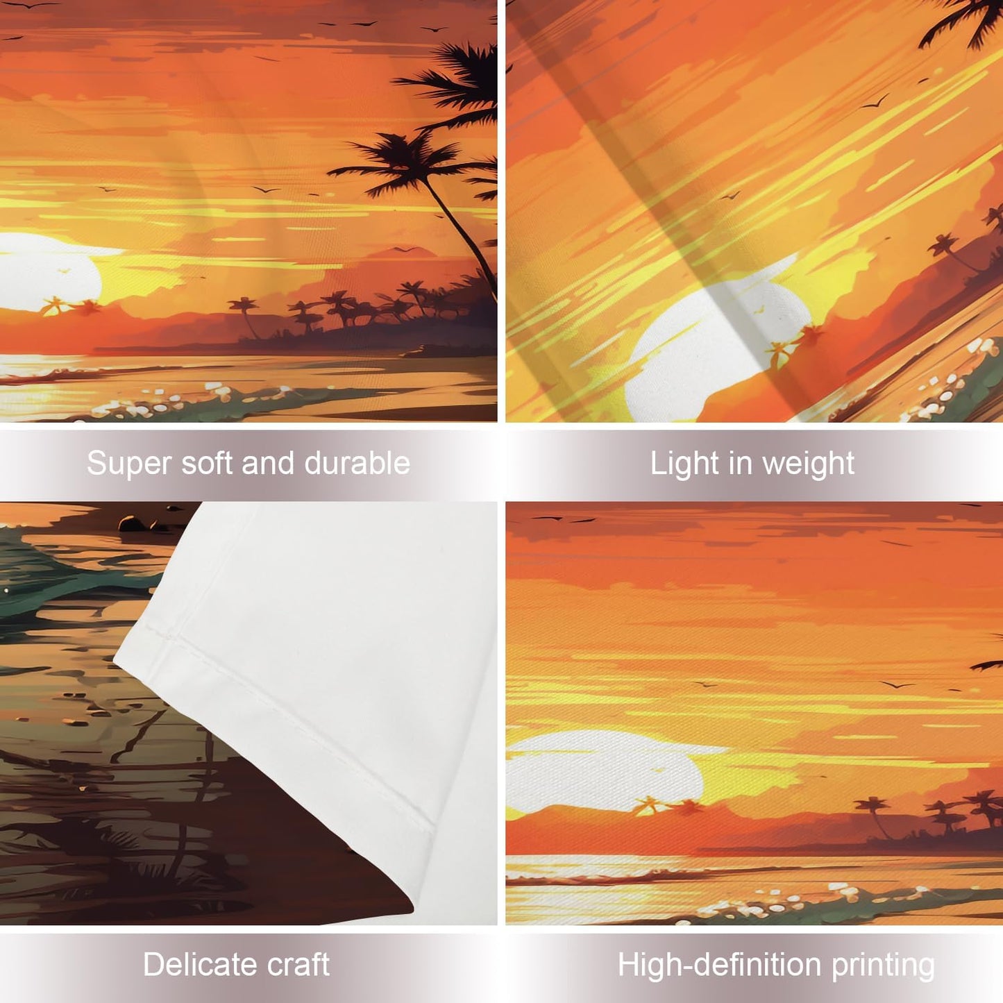 Shrahala Sunset Beach Wall Tapestry, Tropical Seaside Scene Wall Hanging Large Tapestry Decoration Polyester Fiber White Hem Around For Dorm Room Bedroom 59.1 X 82.7 In