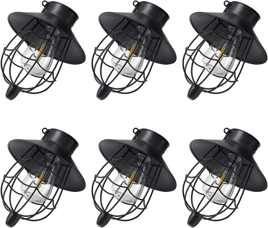 YAKii 6 Pack Solar Lantern Hanging Waterproof Outdoor Metal Solar Lamp with Warm White Light Decorate for Yard Garden Pathway Patio Porch (Black)