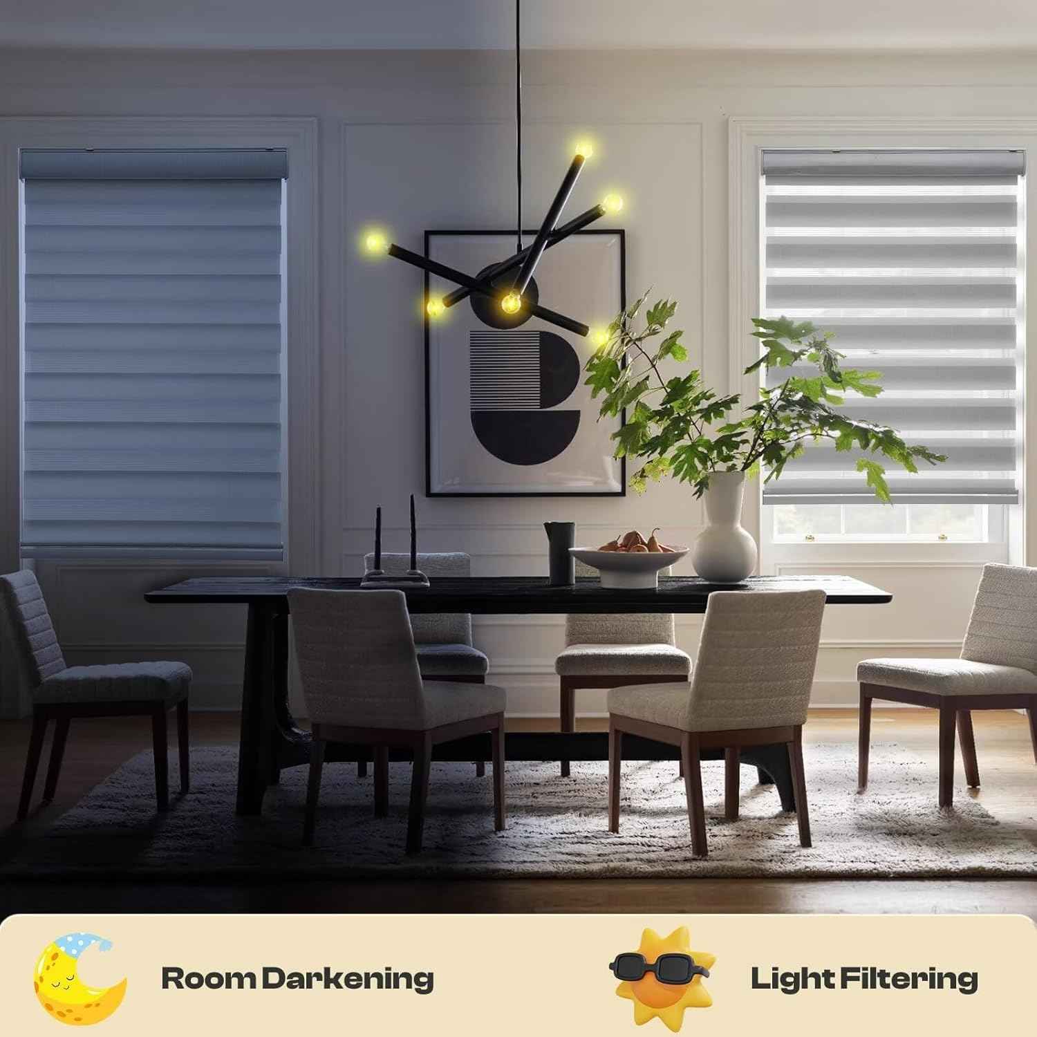 MYshade Roller Shades Zebra Blinds for Indoor Windows Cordless Day and Night Light Filtering Dual Layer Roller Window Blinds & Shades, Easy to Install, Size 24" W x 72" H, Grey