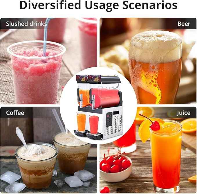 GarveeTech Black 15 L*2 700W Commercial Slushy Machine - Self-Cleaning Stainless Steel Frozen Drink Margarita Ice Cream Maker for Snow Melts, Cocktails - Ideal for Homes, Coffee Shops,and Restaurants