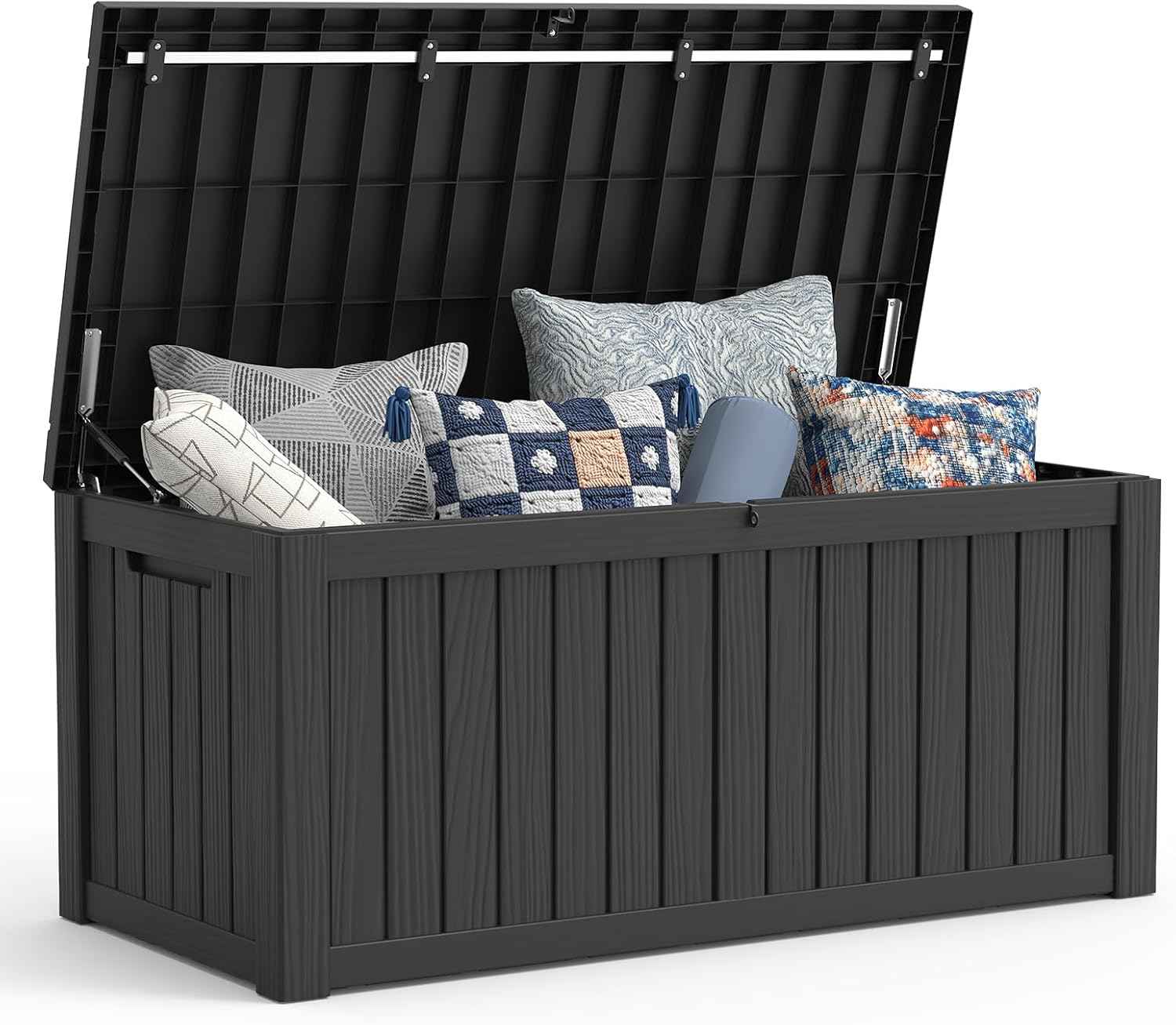 Mars Villa 120 Gallon Outdoor Storage Box, Resin Deck Box Waterproof for Patio Furniture Cushions, Pool Supplies, Gardening Tools, Weatherproof and UV Resistant, Black