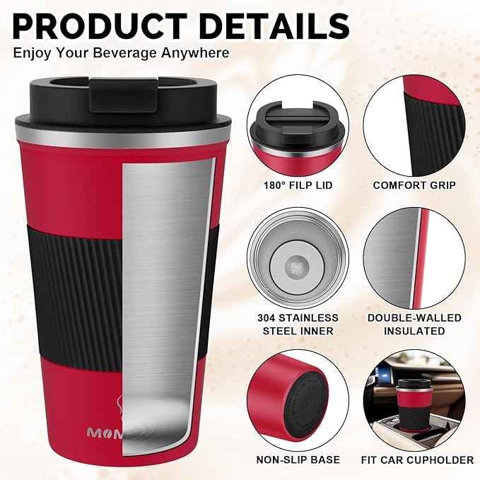 MOMSIV 12oz Travel Mug, Insulated Coffee Cup with Leakproof Lid, Vacuum Stainless Steel Double Walled Reusable Tumbler for Hot and Cold Water Coffee and Tea In Travel and Car