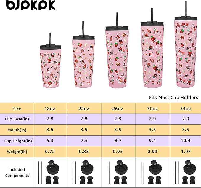 BJPKPK 34oz Stainless Steel Insulated Tumbler With lid And Straw Travel Coffee Thermal Tumblers Cup For Women And Men,Passionate Pink