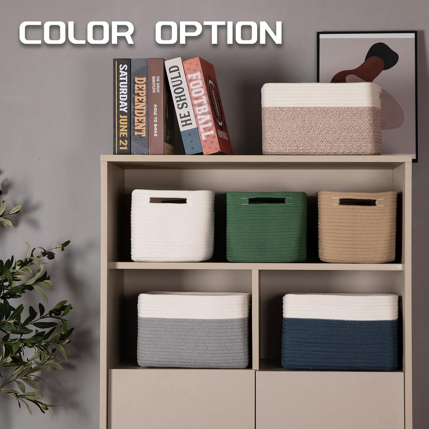 4 Pack Storage Baskets for Organizing, Woven Baskets for Shelves - Perfect for Toys, Books, Towels, and Clothes, Durable Gift Basket Bins Toy Storage, 12.7''L x9''W x7.8''H, Grey and White