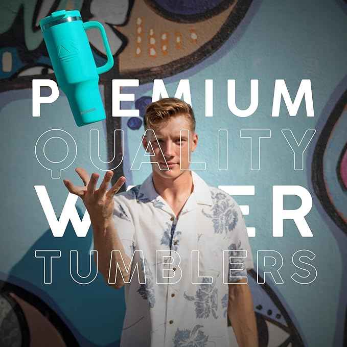 FAHRMOSIS 40 Oz Tumbler with Handle and Straw Insulated Cup that Fits in Cup Holder for Hot & Cold Drinks Leak Proof Tumbler with Straw Stainless Steel Travel Mug for Men & Women - Teal