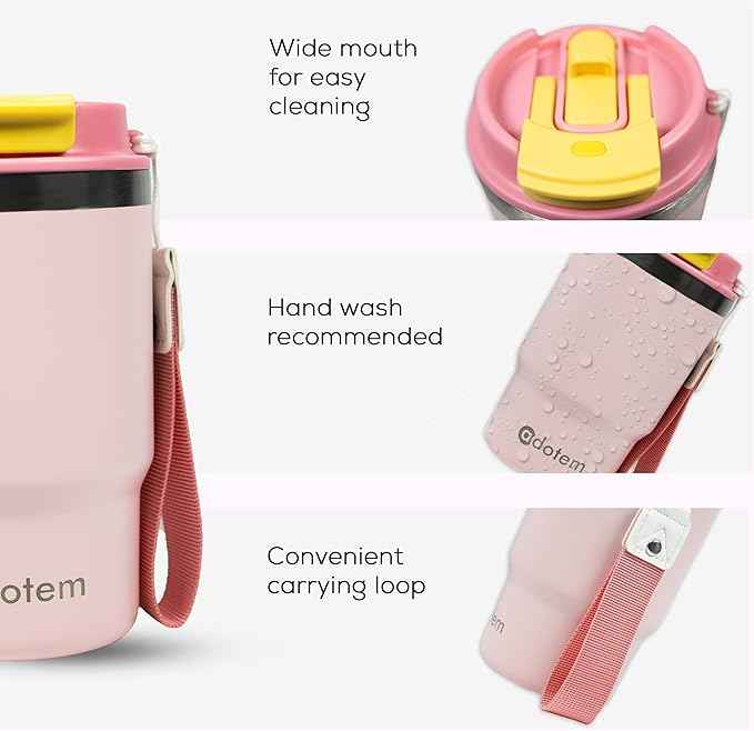 Insulated 16oz Stainless Steel Tumbler Mug Leakproof Double Walled Vacuum Thermal Coffee Cup with 2-in-1 Straw & Lid, Cupholder-Friendly Travel Mug for Hot & Cold Drinks (Pink)
