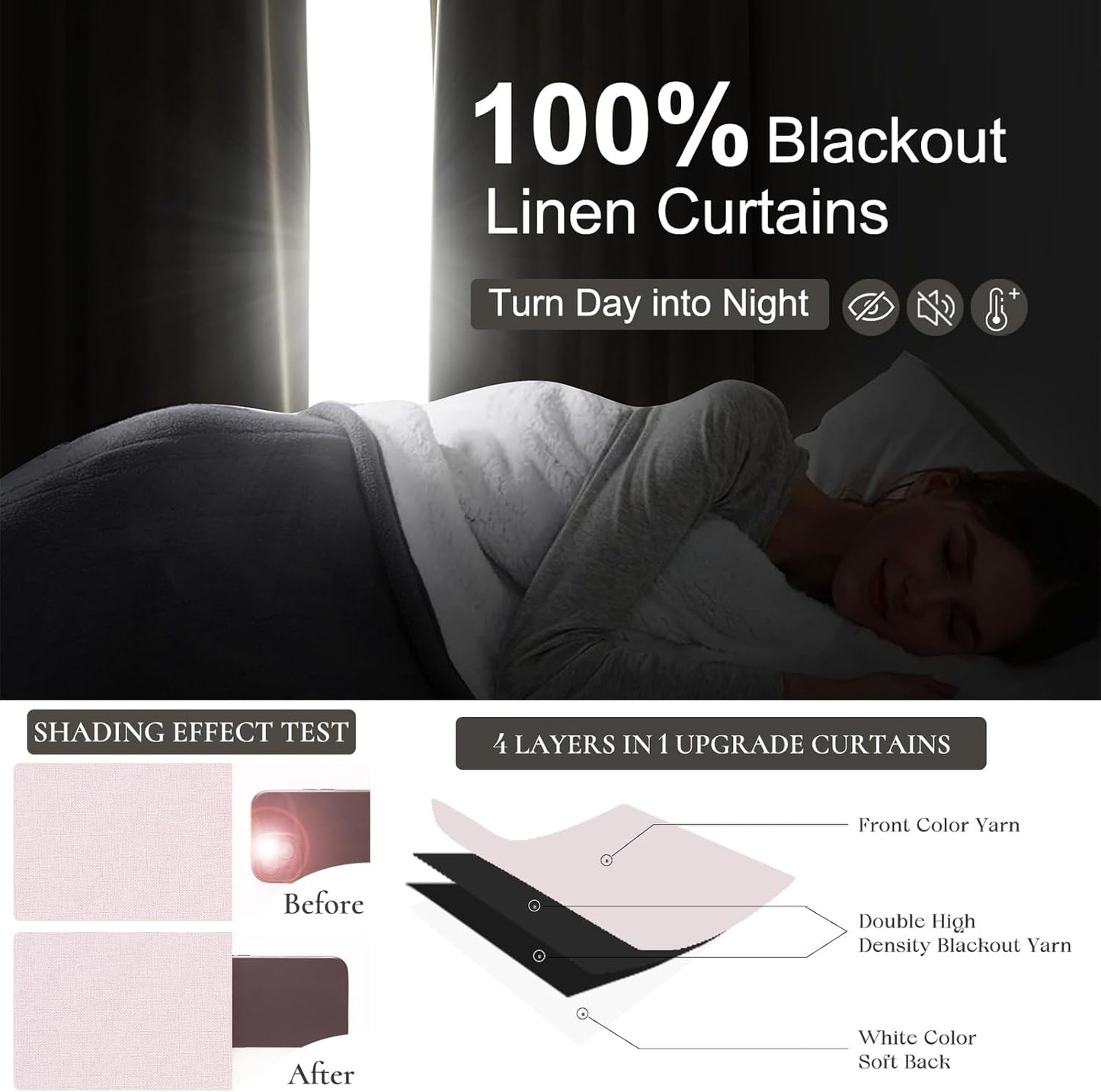 Light Soft Pink Room Darkening Drapes 63 Inches Long 2 Panels Set for Kitchen, Modern Pinch Pleat Blackout Natural Linen Curtains Thermal Insulated with Back Tab Curtain 63 Inch Long Cafe Window Burg