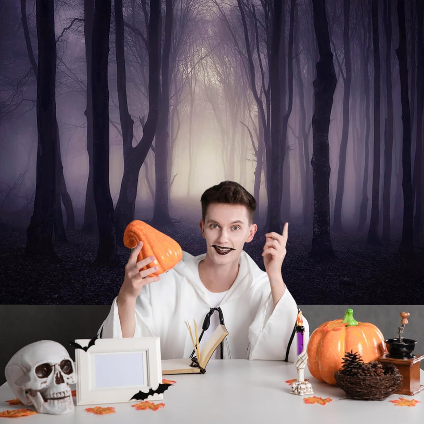 Mocsicka Halloween Photo Backdrop Misty Woods Dark Gloomy Forest Witch Wizard Party Background Halloween Night Ghost Photography Backdrops (10x8ft)