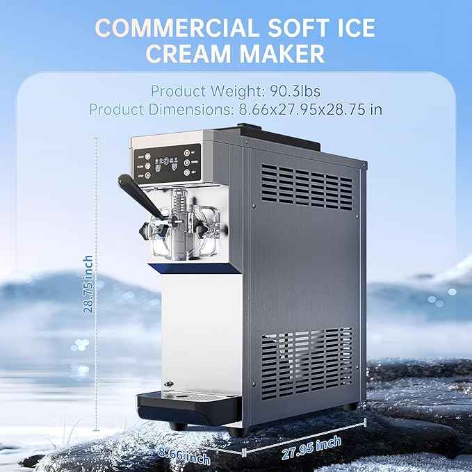 Commercial Ice Cream Maker Machine 1200W Single Flavor Soft Serve Ice Cream Machine 3.2 to 4.2 Gal/H 110V Ice Cream Machine with Pre-Cooling, Auto Clean, 6L Hopper for Restaurant Snack Bar