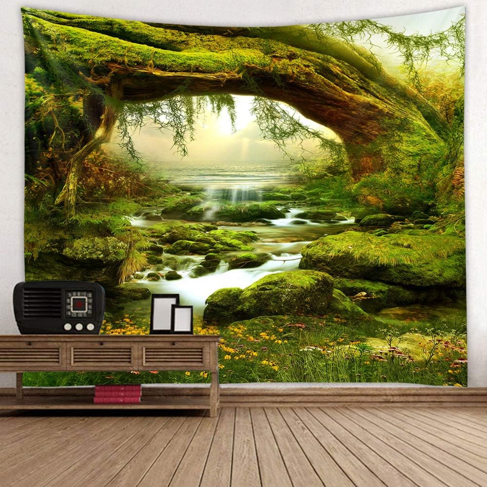 Llamazing Forest Landscape Home Decor - Living Room & Bedroom Magic Tapestry (Sunlight&Creek, 60''L51''W)