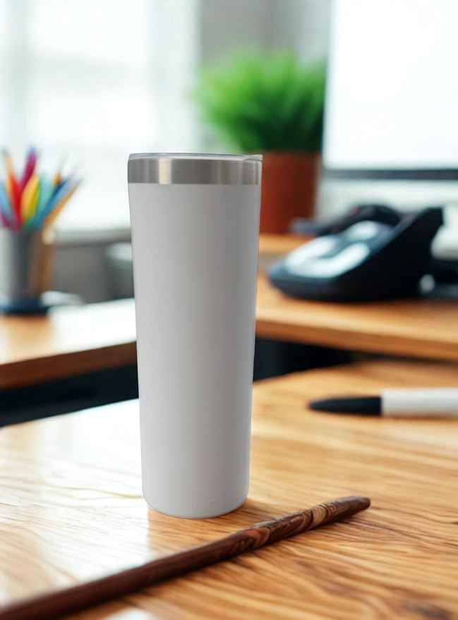20 oz Powder Coated Cup Double Wall Stainless Steel 20oz Skinny Straight Tumbler with Lid: White