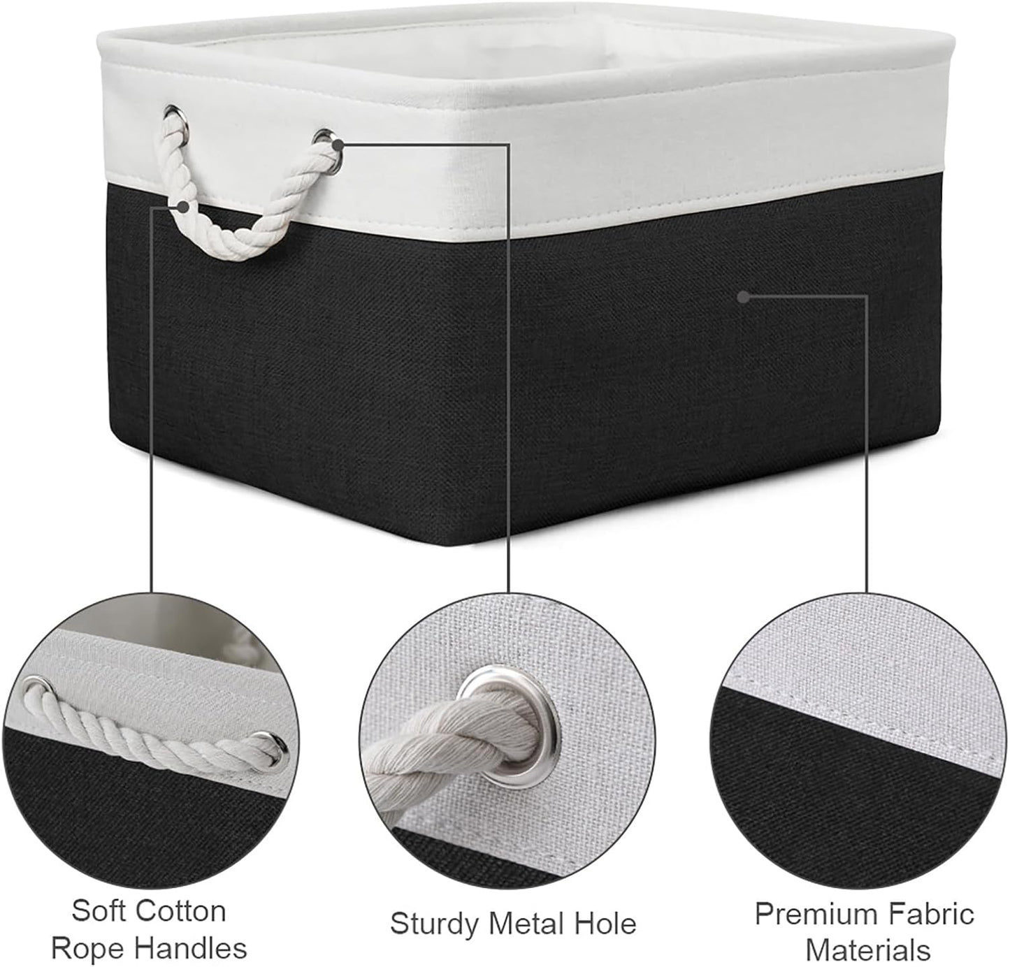 TheWarmHome Storage Basket for Organizing - Large 3 Pack 15.7x11.8x8.3 inch Collapsible Storage Bin for Shelves with Handles Laundry Cube Toy Closet Nursery (Whiet & Black)