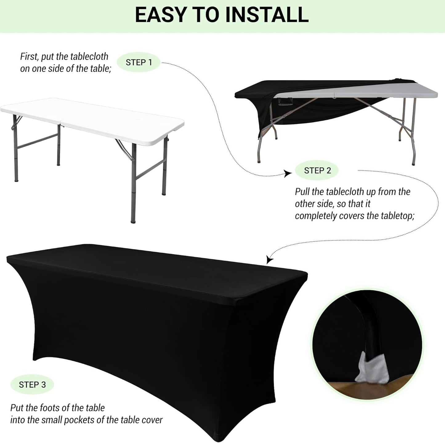 Obstal 6ft Stretch Spandex Table Cover for Standard Folding Tables - 2 Pack Universal Rectangular Fitted Tablecloth Protector for Wedding, Banquet and Party,72L x 30W x 30H Inches, Aqua, 2pc
