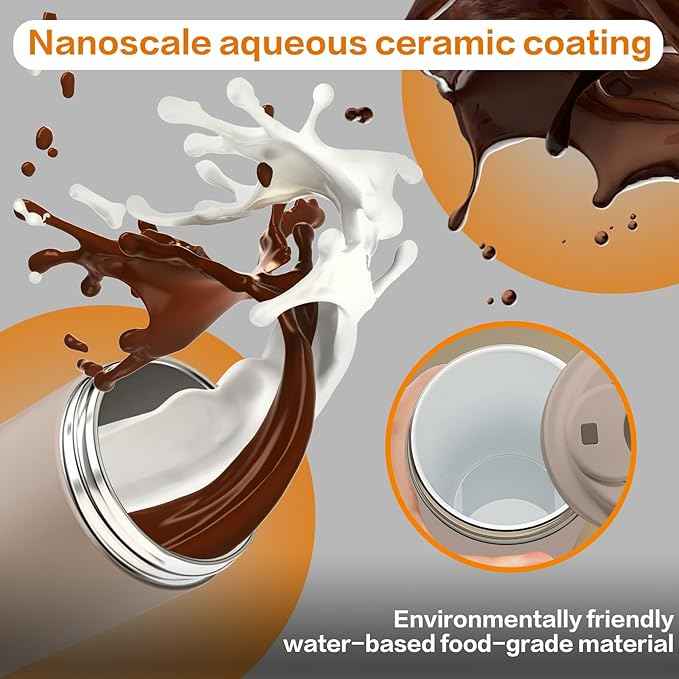 26oz Ceramic Coated Water Bottle, 3-Way Drinking (Straw/Sip/Wide Mouth), 6H Hot & Cold Insulated Water Bottle Leakproof Travel Cup with Handle - Cofffee Brown