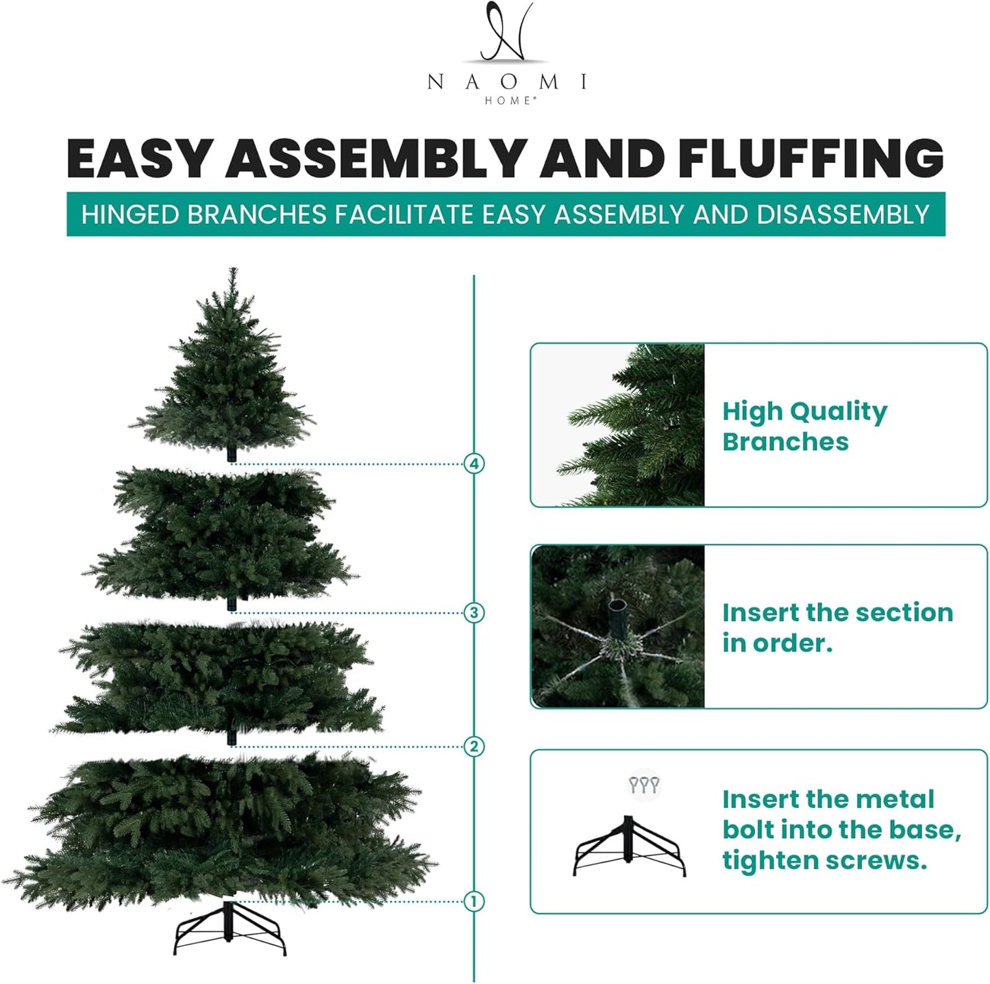 Cynthia 4.5ft Prelit Aritificial Christmas Tree with 1117 Branch Tips, 300 Warm Lights and Metal Stand, 40" Wide Realistic Rustic Christmas Tree with Lights by Naomi Home