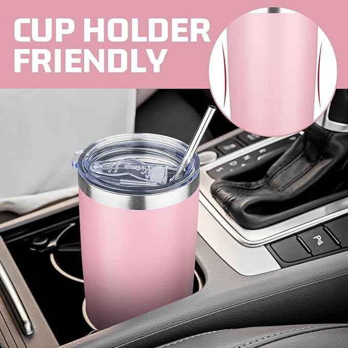 20 oz Tumbler with Lids and Straws, Stainless Steel Insulated Travel Coffee Mug, Double Wall Vacuum Insulated Tumblers, Powder Coated Coffee Tumbler for Cold & Hot Drinks (Mix Color-8, 4 Pack)