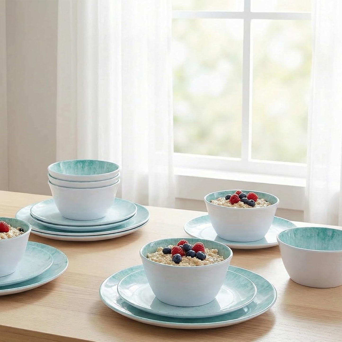 Melamine Dinnerware Set – 4 Dinner Plates, 4 Salad Plates, 4 Cereal Bowls – Shatterproof, Lightweight & Stylish for Everyday Dining, Outdoor, Camping, and RV Use