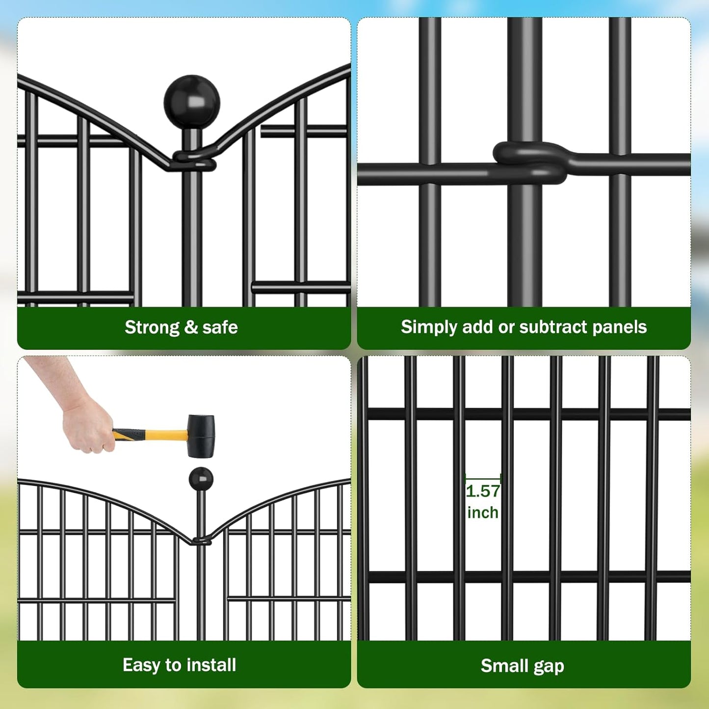 Decorative Garden Fence, 5 Panels - 32 in (H) x 11.8 ft (L) No Dig Dog Fence Outdoor for Yard, Rustproof Tall Garden Fencecing Panels, Animal Barrier Suitable for Yard Border, Patio, and Outdoor Use