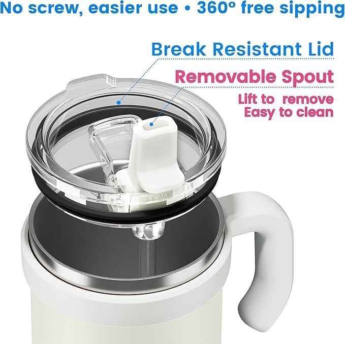 For Iced Coffee & Smoothies – Never Drink from a Moldy Lid Again: 24oz Hygienic Tumbler, 100% Leakproof Lid & Removable Foldable Spout. Reinforced Base, Fits Cup Holders-Cream