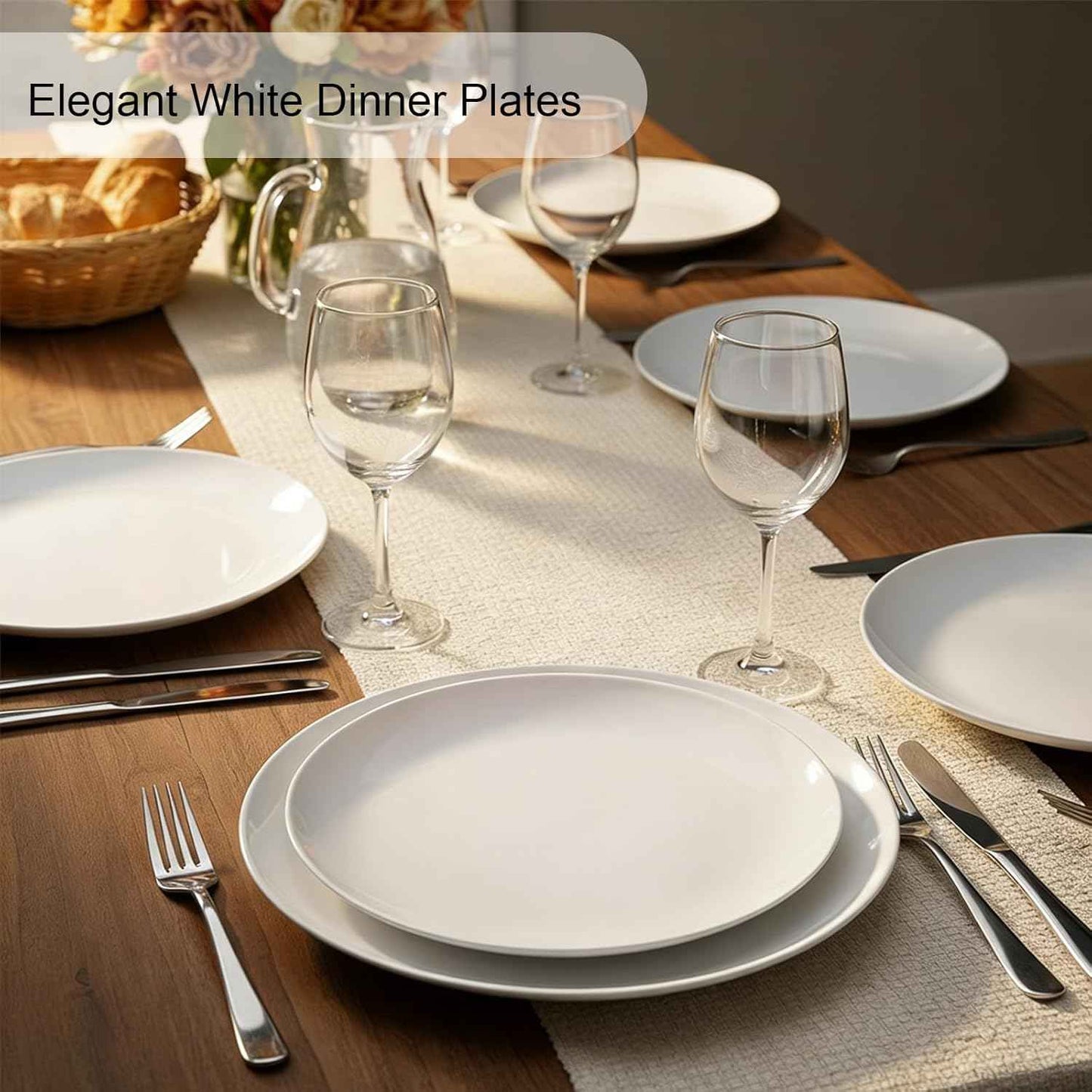 Melamine Plates Set of 6 – 9.5-Inch Unbreakable Stackable Dinner Plates,Lightweight & Easy-Clean White Dishees for Everyday Dining, Outdoor, Picnic, Camping, Dishwasher Safe