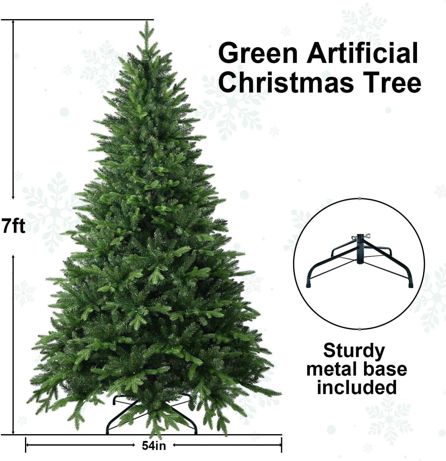7 FT Artificial Christmas Tree with 1971 PE&PVC Mixed Branch Tips, Unlit Hinged Premium Spruce Fake Xmas Trees, Green, Foldable Base
