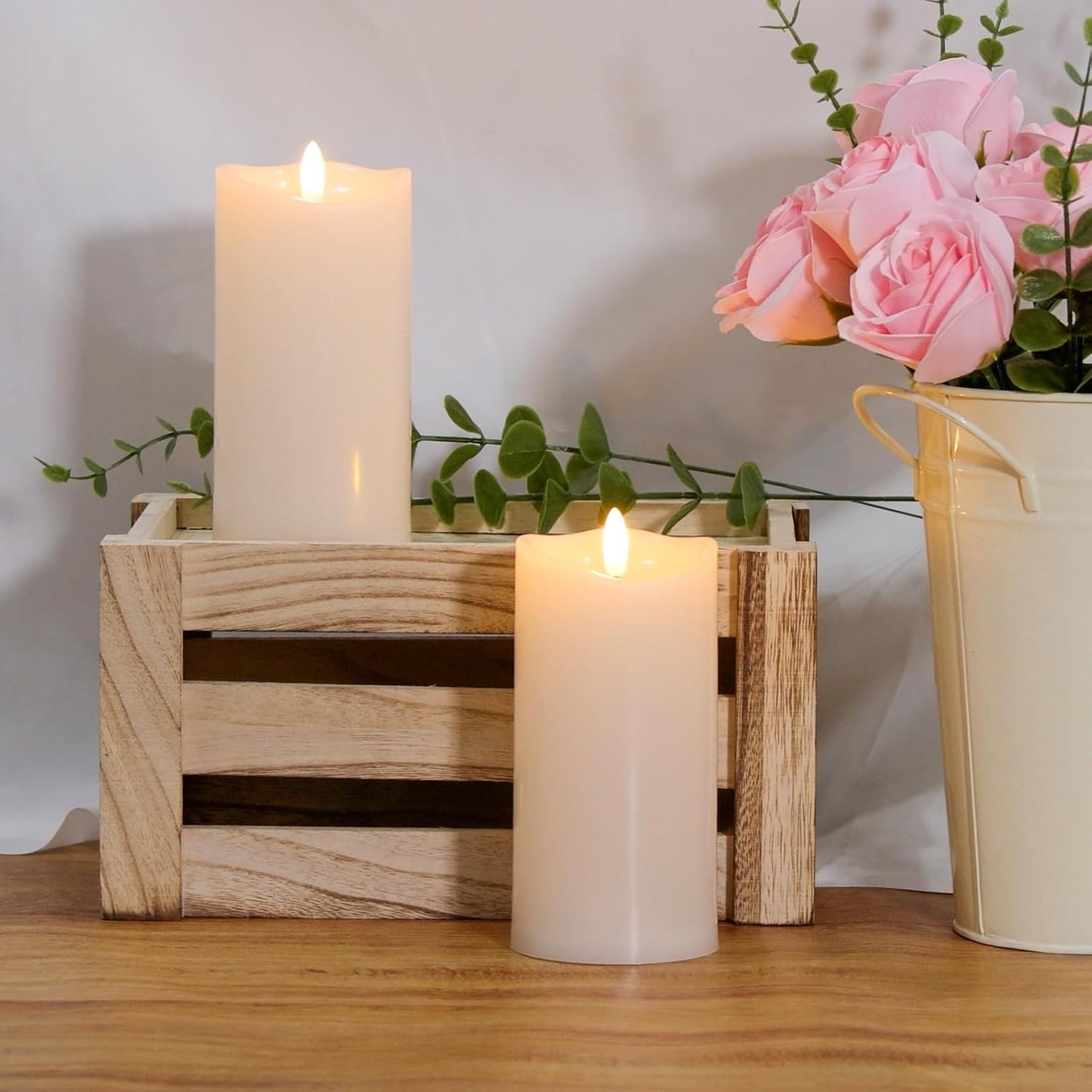 Outdoor Flameless Candles with Remote Timer - Waterproof Realistic Flickering LED Pillar Electric Battery Operated Fake Candle for Holiday Home Wedding Fireplace Decor - Ivory White 2 Pack (6"6")