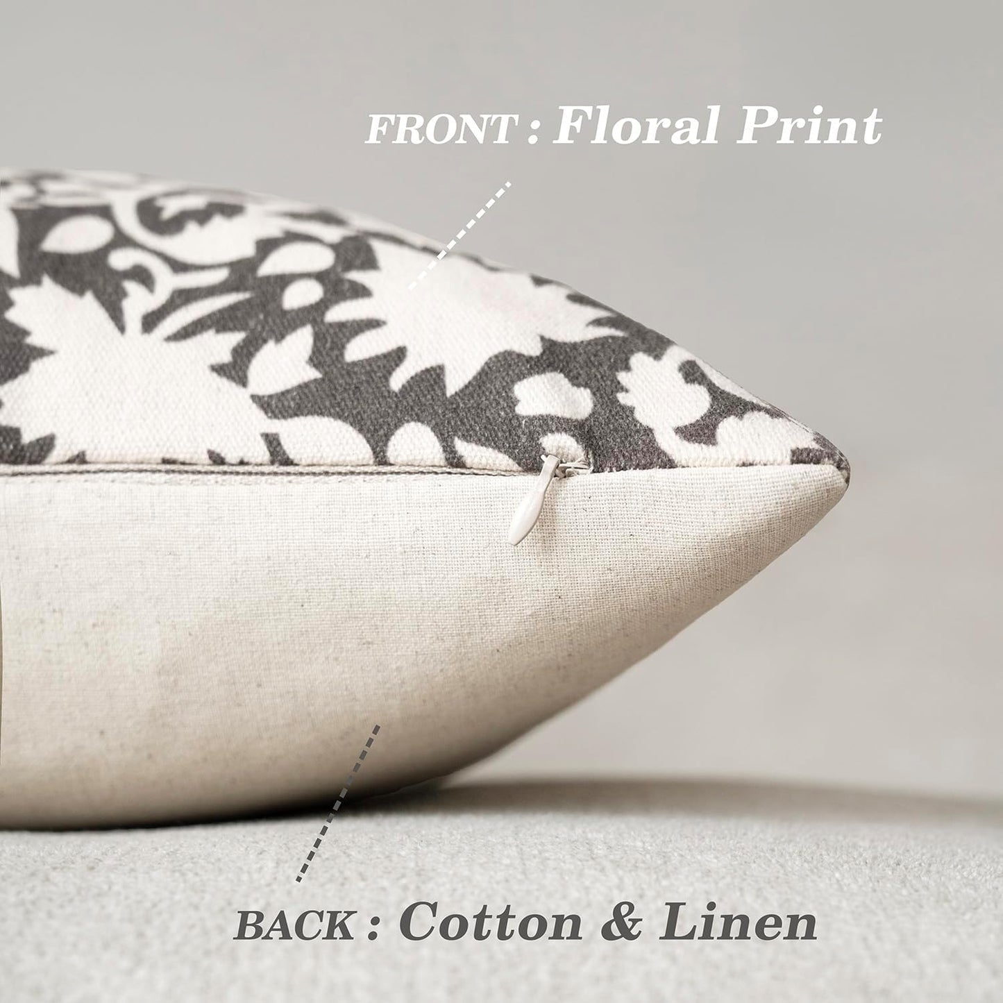 Foindtower Set of 2 Decorative Neutral Floral Throw Pillow Covers Accent Farmhouse Cushion Covers Boho Vintage Pillowcase for Couch Sofa Bedroom Living Room Home Decor Outdoor,20×20 Inch,Rustic Gray