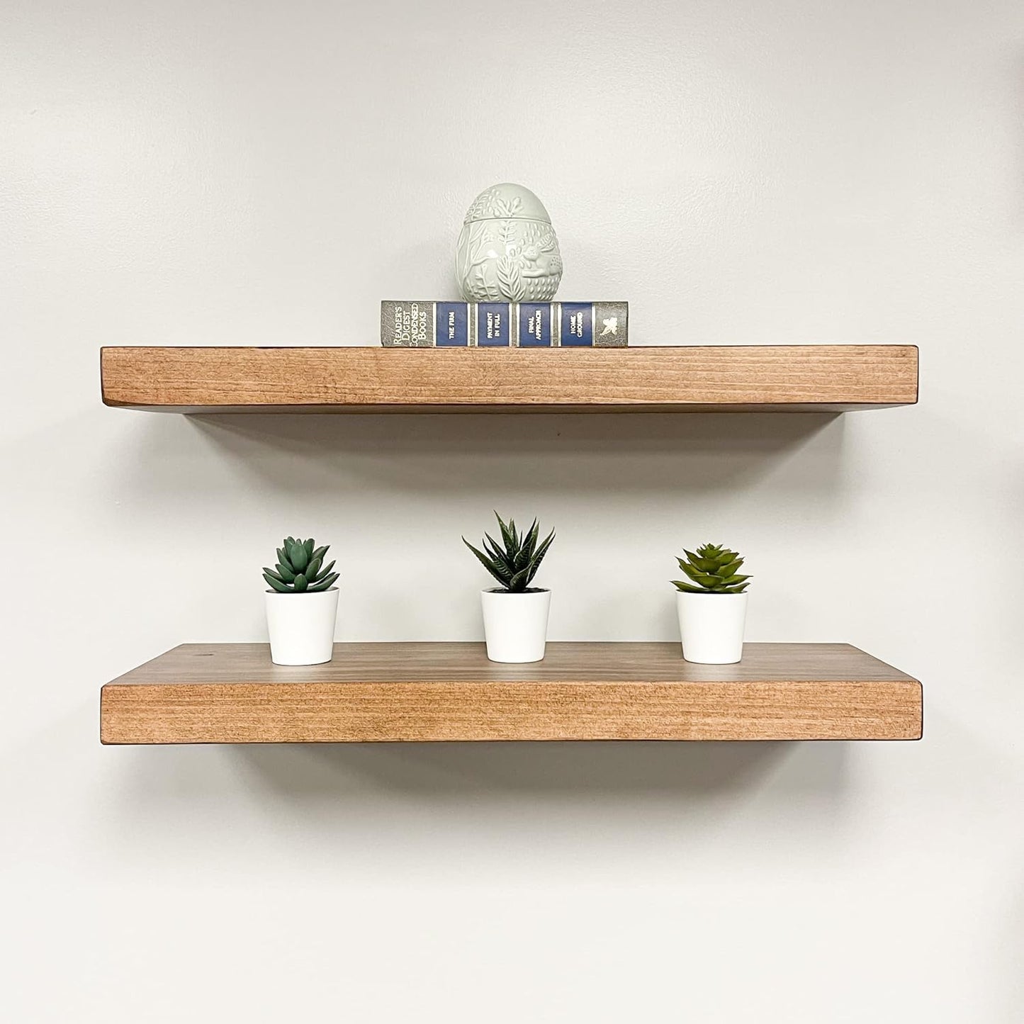 URBANDI, Rustic Floating Shelves, Set of 2, Hidden Bracket, Solid Wood, Heavy Duty, Wall Mounted Shelves, (Brown, 12Wx12D)