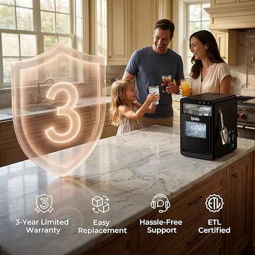 Nugget Ice Maker Countertop: 44lb/Day, Self-Cleaning, Black Stainless Steel, Portable, Soft Chewable Pebble Ice Machine for Home Kitchen, RV & Office