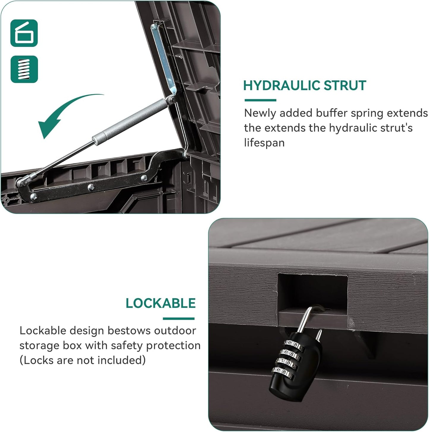 YITAHOME 80 Gallon Resin Deck Box, Weather Resistant Outdoor Storage Box, Lockable Indoor Outdoor Storage for Supplies and Essentials, Dark Brown