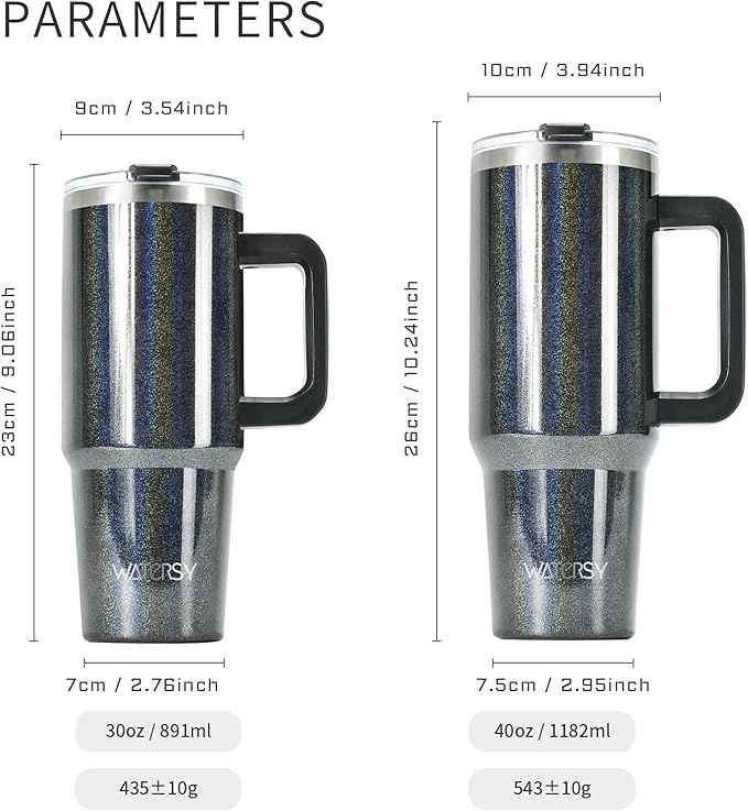 30 oz Shiny Tumbler with Handle,Tumbler with Lid and Straw,Double Wall Insulated Cup Stainless Steel Travel Mug(Cold for 34 Hours),Water Bottle for Iced Tea,Coffee,Cold Beverages(Black)