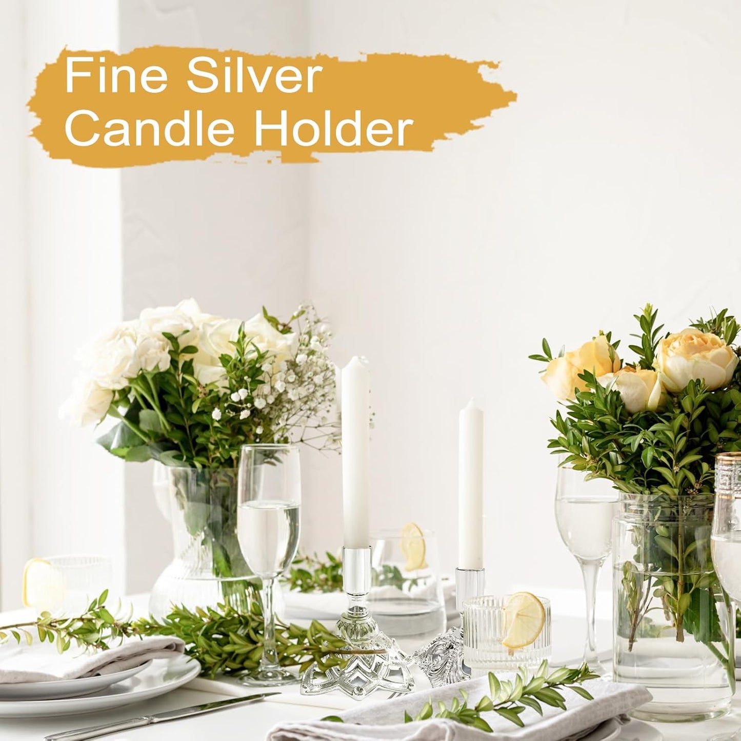 Candlestick Holders,Taper Candle Holder for Candlesticks Silver Plated Candle Metal Stick Candle Holders for Fireplace,Party, Dining,Wedding Decor,Fits 3/4 inch Thick Candle(Set of 6Pcs)