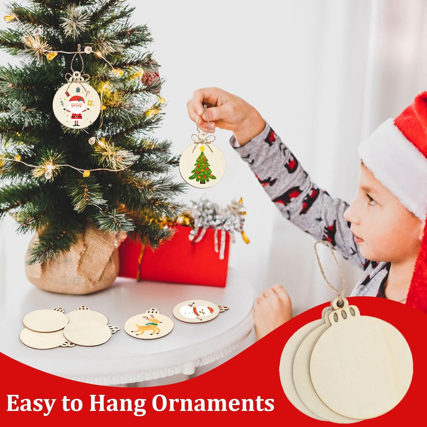 50 PCS Wooden Christmas Ornaments, 3 Inch DIY Wood Ornament for Crafts, Unfinished Wood Ornament to Paint, Blank Round Wooden Ornaments, Make Your Own Paintable Wood Slice