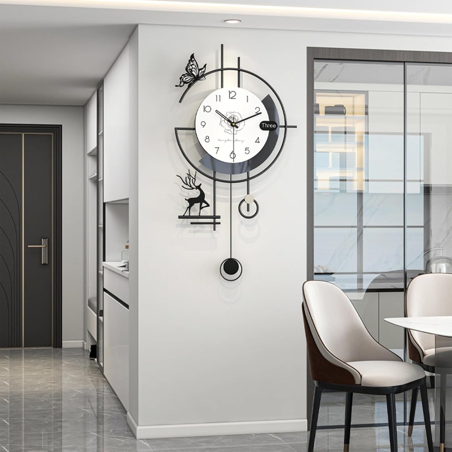 Modern Wall Clock, Large Wall Clocks for Living Room Decor, 3D Silent Clock Wall Decor, Battery Operated, Non Ticking Wall Clock for Bedroom Office Kitchen Decoration (Black White, 17.7X33.5 Inch)