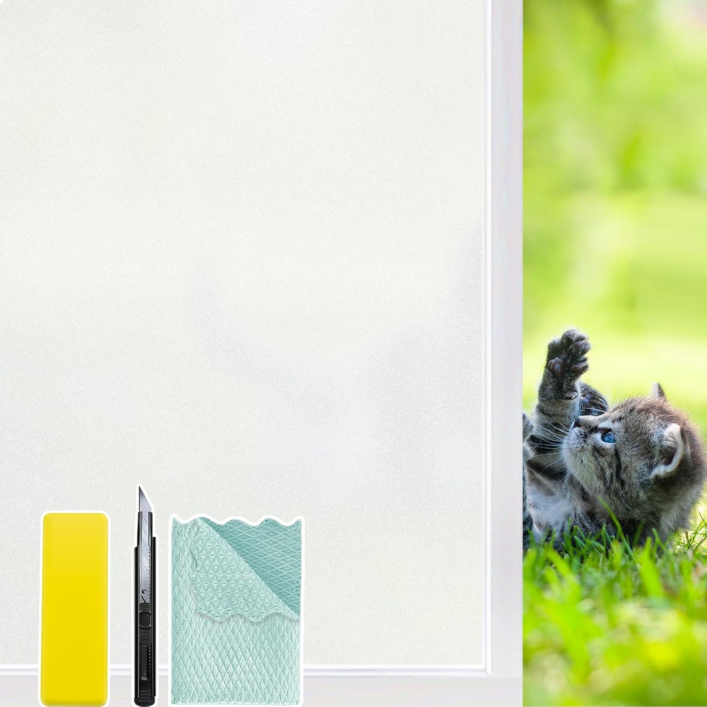 Bloss Frosted Window Privacy Film with Installation Tools,Heat Control UV Blocking Static Cling Windows Films, Bathroom Decorative Film for Home Office Glass Door,17.5 x 78.7 inches
