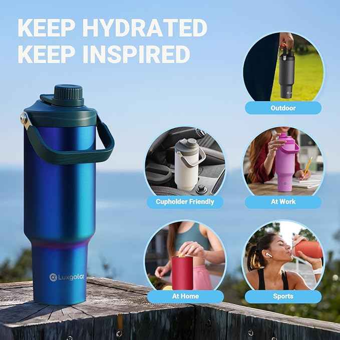 50 oz Insulated Tumbler, Double Wall Vacuum Stainless Steel Cup with Handle and Spout Lid, For Cold/Hot Drinks, Coffee Travel Mug for Car Holder/Home/Office/Party/Camping (Lilac-1 Pack)