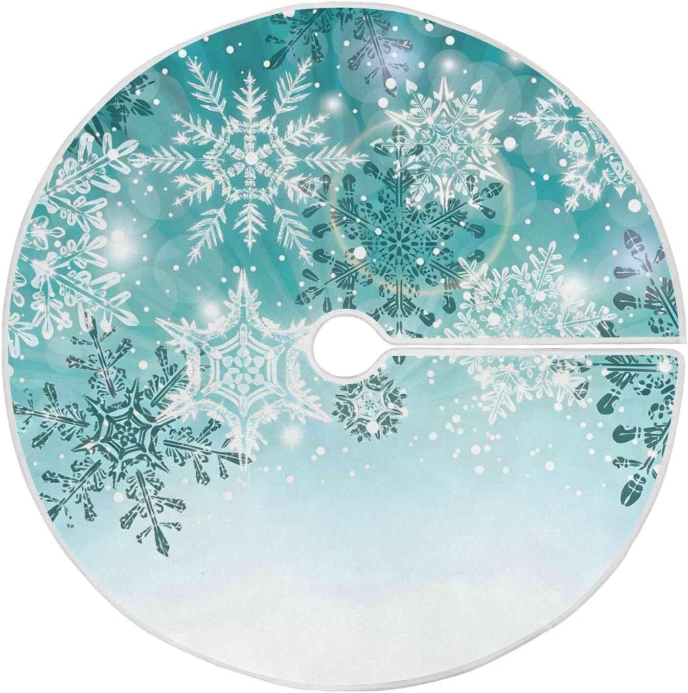 ALAZA Christmas Tree Skirt Decoration,Large Tree Skirt Ornament 47.2 Inch with Silver Winter Teal Turquoise Snowflakes Christmas for Christmas Party Holiday Home Decorations