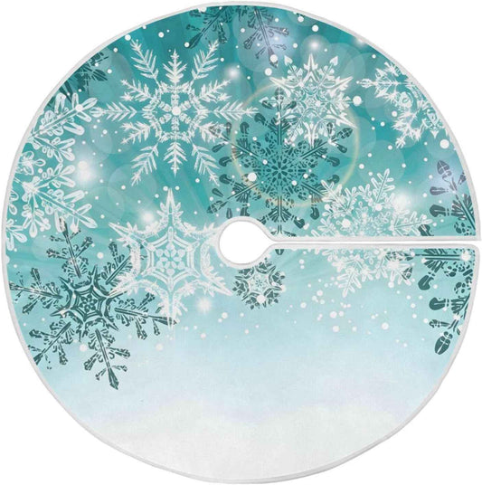 ALAZA Christmas Tree Skirt Decoration,Large Tree Skirt Ornament 47.2 Inch with Silver Winter Teal Turquoise Snowflakes Christmas for Christmas Party Holiday Home Decorations