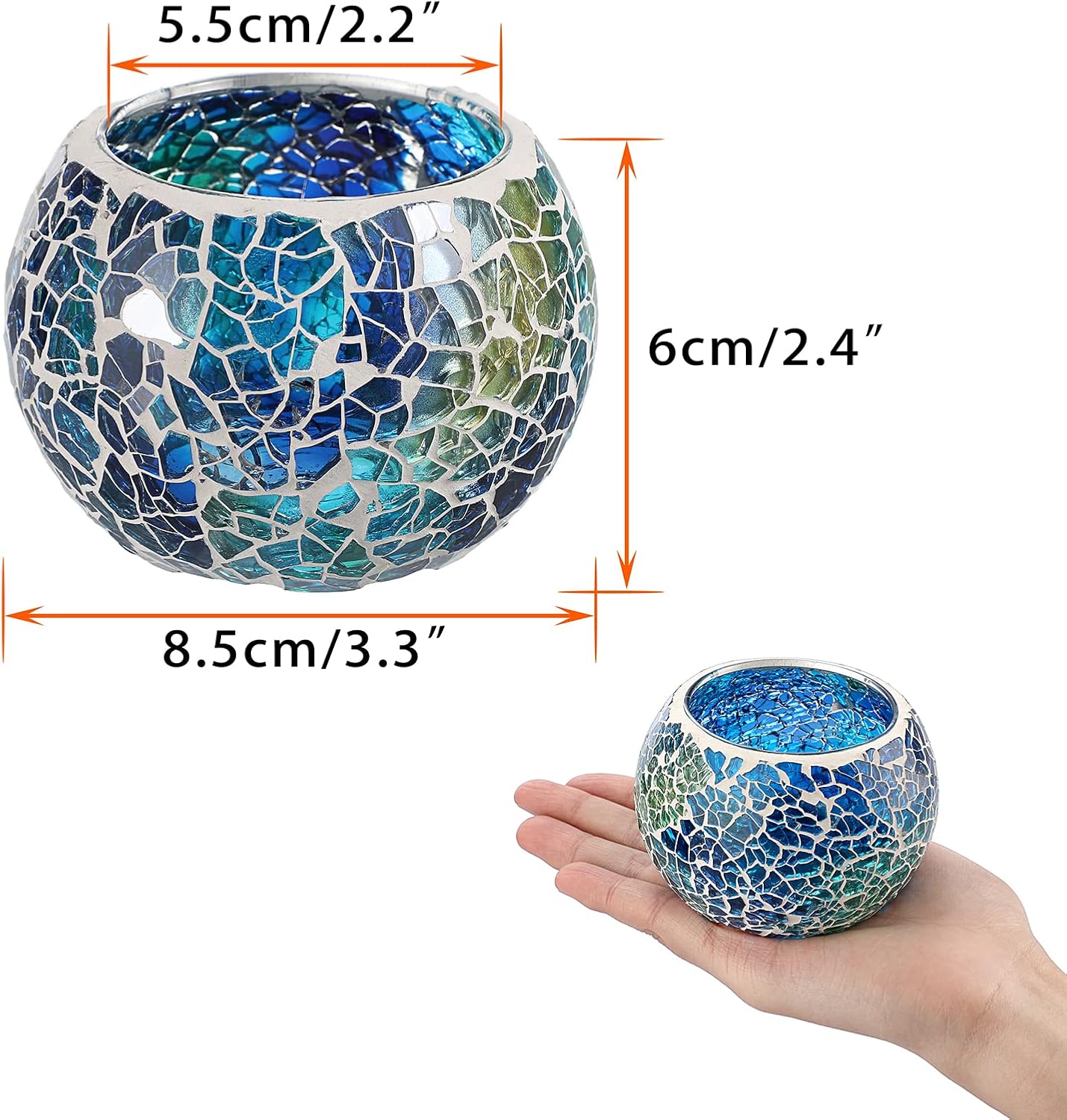 OwnMy 6PCS Mosaic Glass Tealight Holders: Round Votive Candle Holders & Stands for Table Centerpieces, Multicolor Glass Mosaic Tealight Holders, Small Potted Plant Bowl Candle Vases