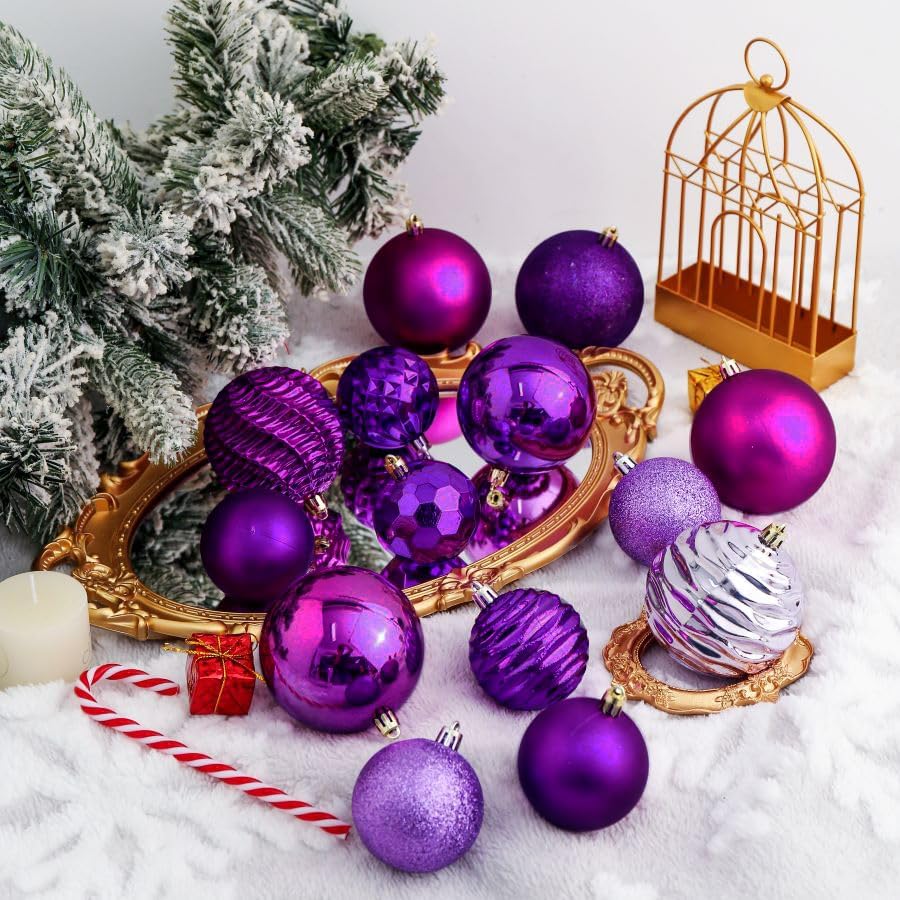 XmasExp 16ct Christmas Balls Ornaments - Shatterproof Large Hanging Ball Decorative Xmas Balls for Halloween Decorations Holiday Xmas Tree Decoration(3.15"/80mm, Purple)
