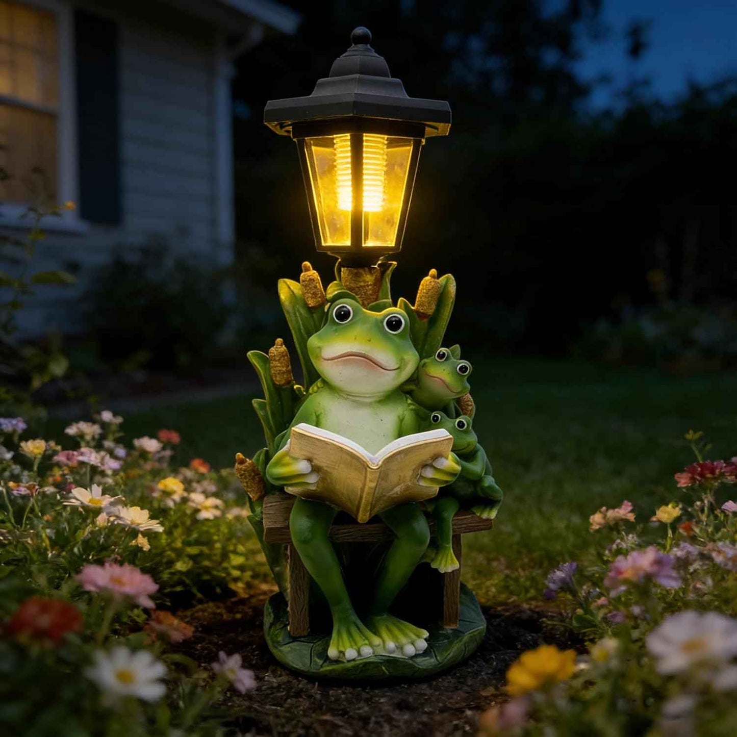 Solar Frog Garden Statue for Outdoor Decor with Lantern - Lawn Decoration 16“ Tall Frog Figurine Lights for Patio, Yard, Porch Ornament - Valentine's Day Gifts for Mom, Grandma, Women