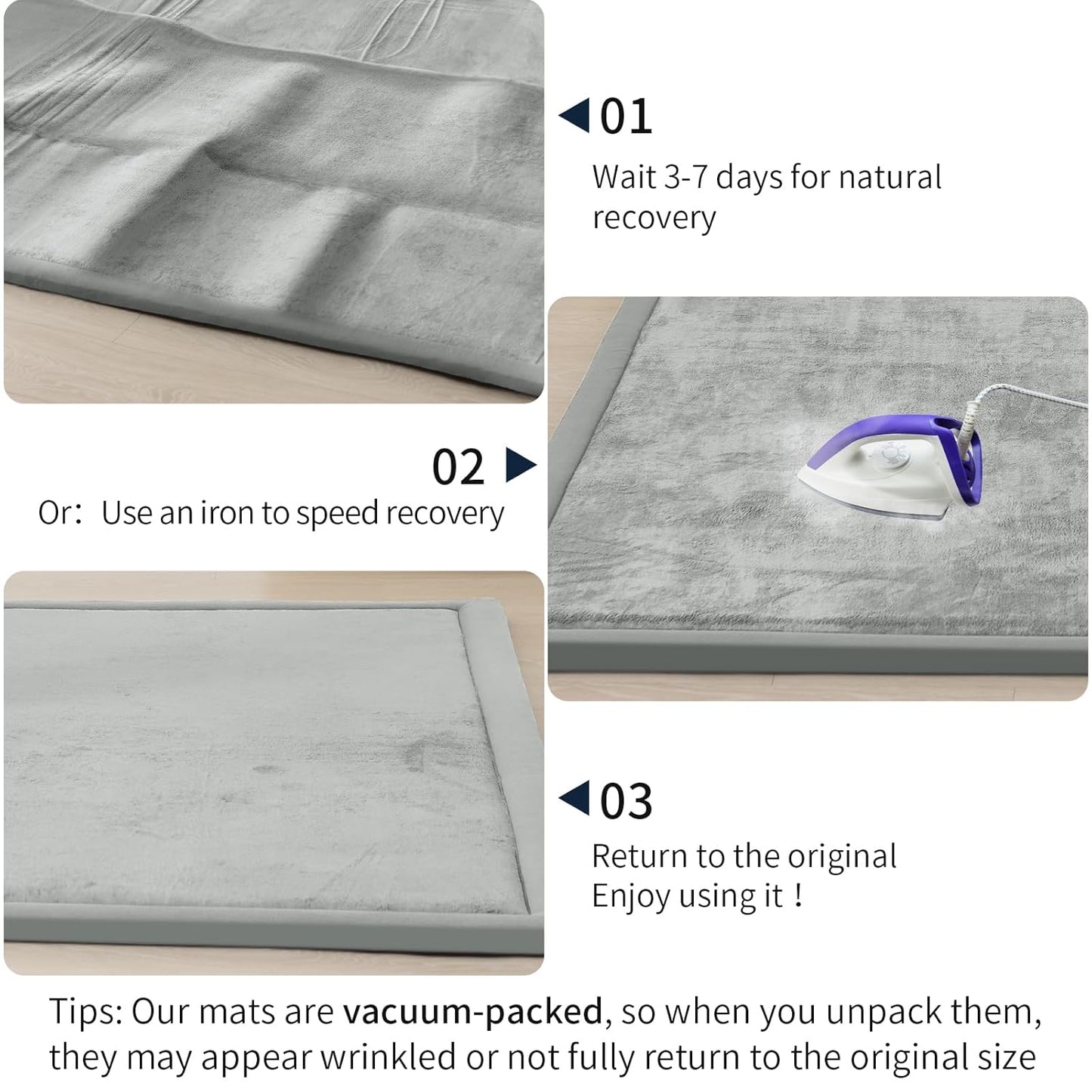 ACOMOPACK Baby Play Mat for Floor 1.3" Thick Memory Foam Play Mat 71"×79" Tummy Time Crawling with Non-Slip Bottom for Living Room,Nursery,Soft Velvet Playpen Mats for Kids,Infants（Light Grey）