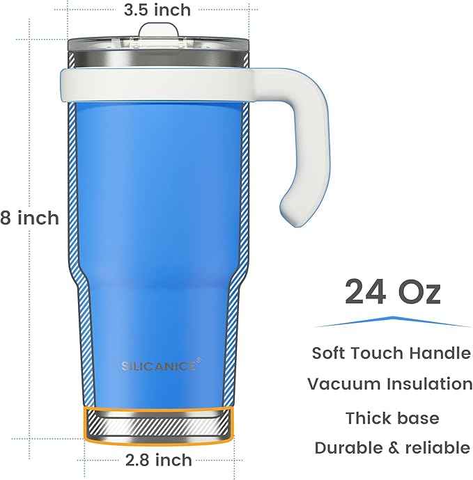24oz Hygienic Insulated Tumbler with Handle —100% Leakproof Lid with Removable Spout & Straw, Reinforced Vacuum-Protection Base, Cup Holder Friendly, for Travel,Office & School-Blue