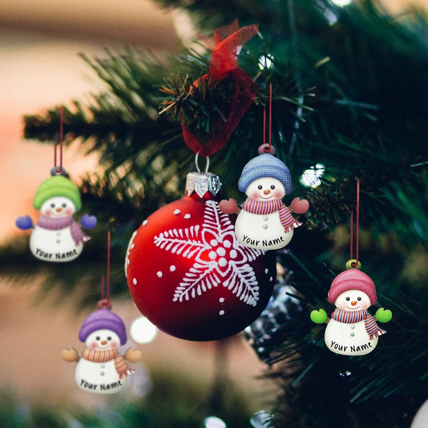 2025 Personalized Christmas Ornaments Set of 8,Custom Christmas Snowman Ornaments Deorations for Xmas Tree,Customized Xmas Ornament Tree Deorations,Personalized Wooden Ornament Gifts
